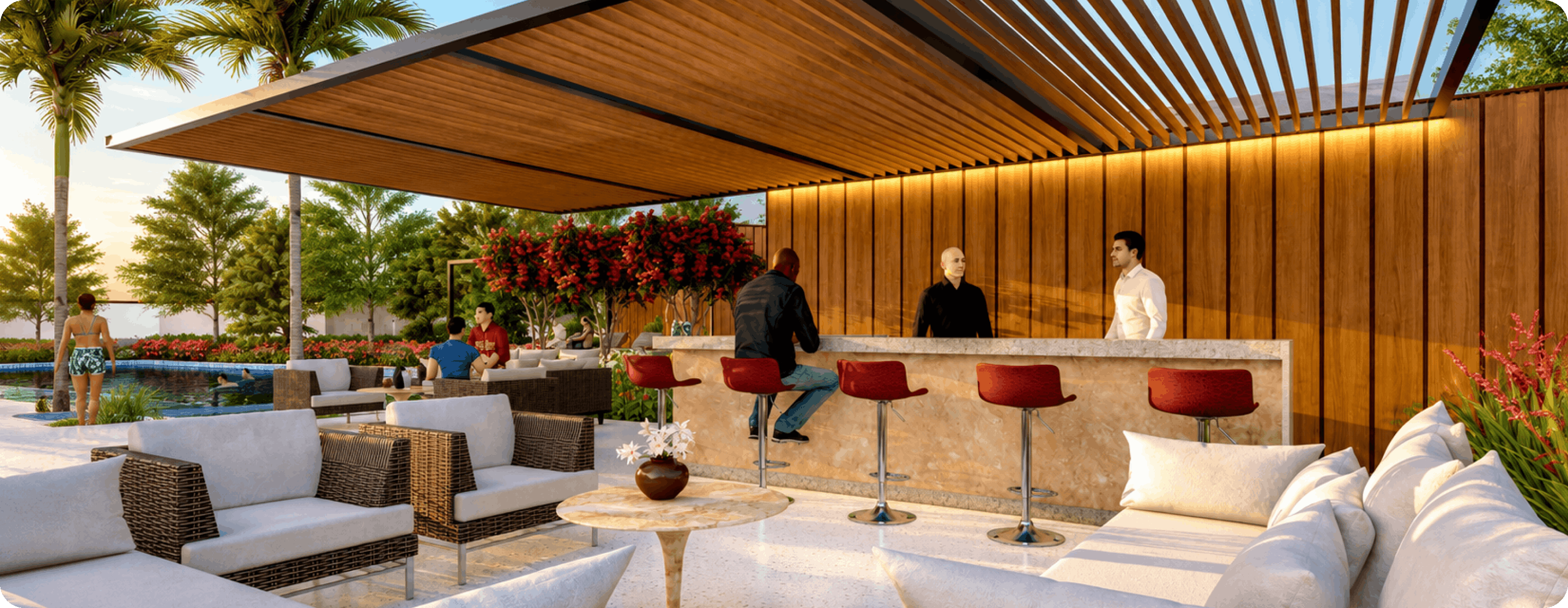 Outdoor barbeque area and landscaped open spaces at Mahidhara Harmony villas